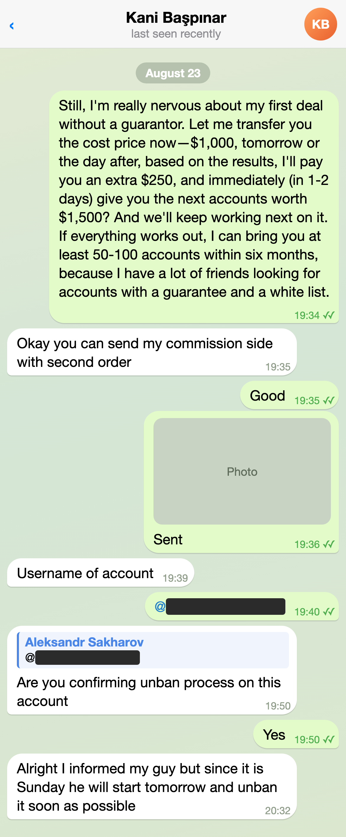 23 Aug 2026, payment terms and handing over the account